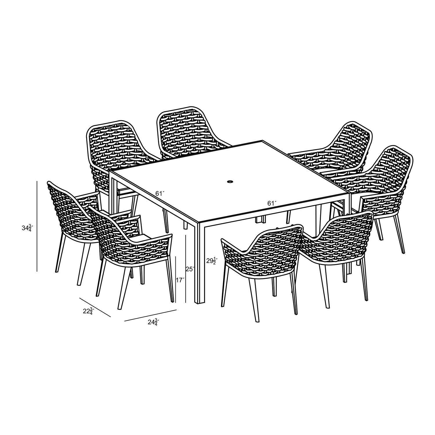 Chloe Bay 9 Pc Aluminum Square Dining Set in White by Lakeview - Dimensional thumbnail