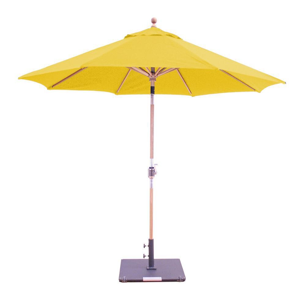 Galtech 9 Ft. Octagonal Teak Patio Market Umbrella W/ Crank Lift And Rotational Tilt - Sunbrella Canvas Sunflower Yellow Canopy