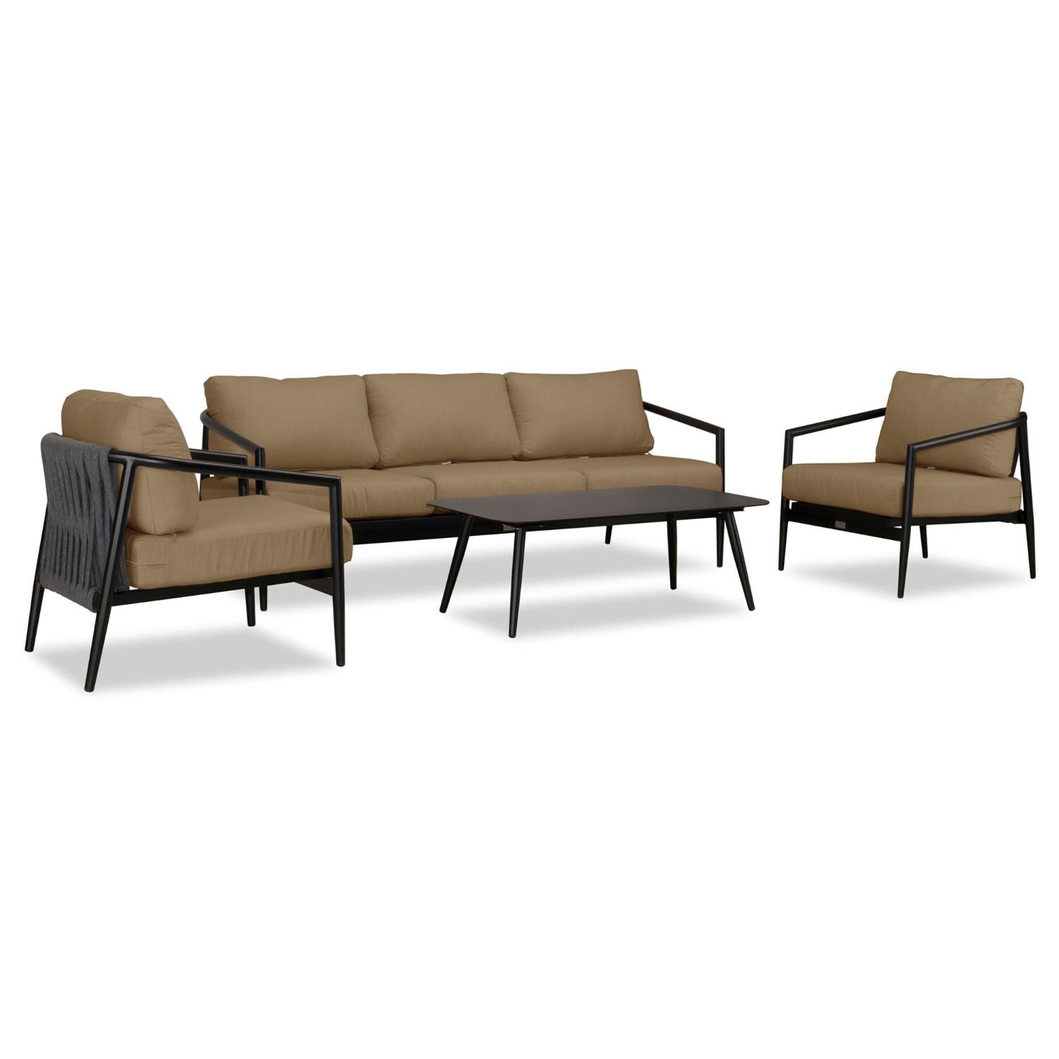Lakeview Midnight Cove 4 Pc Aluminum Sofa Seating Set in Black/Carbon/Heather Beige - Angled - White Background thumbnail