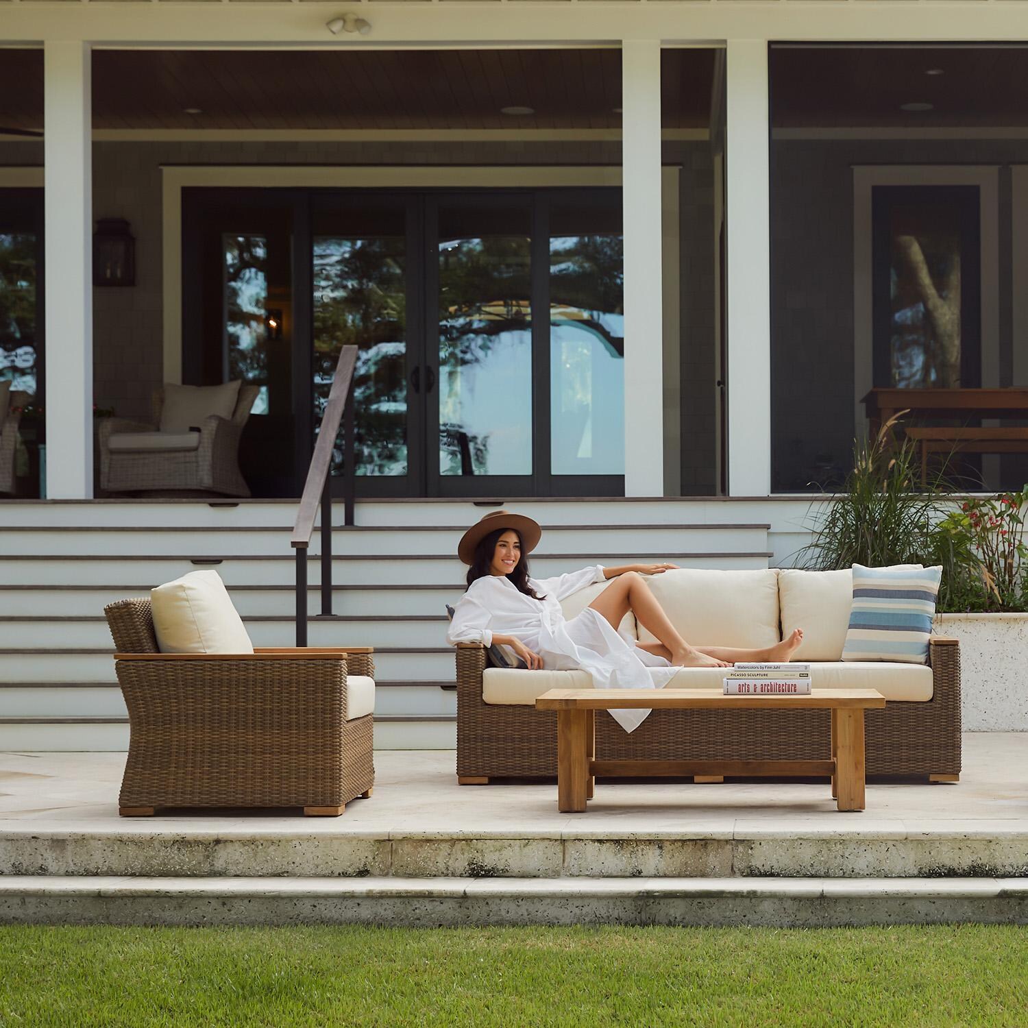 Teak + Table Havana Sofa in Carbon - W/ Seating Set (Shown W/ Natural Cushion) - Lifestyle thumbnail