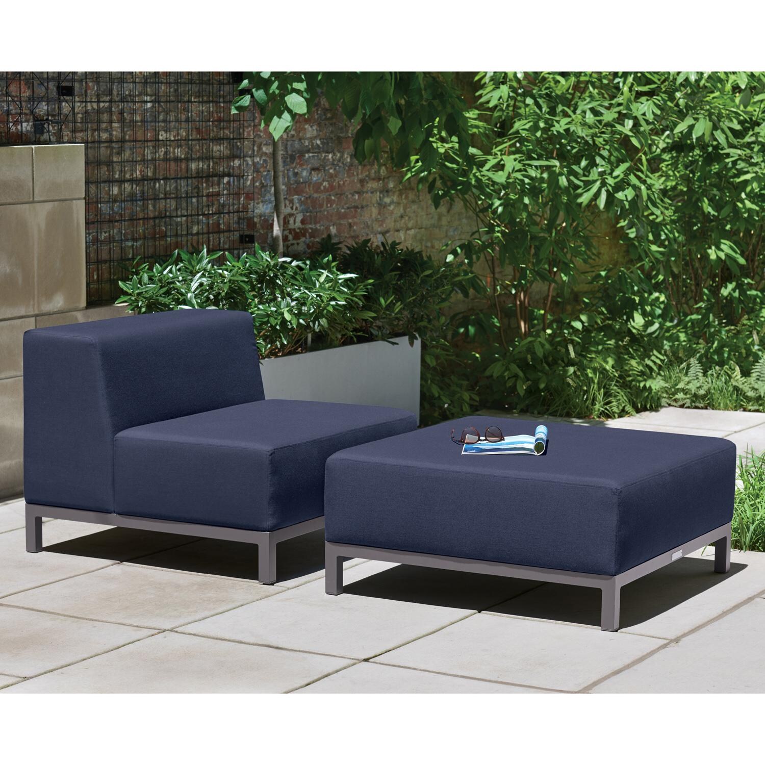 Oxford Garden Koral Modular Carbon Aluminum Ottoman W/ Spectrum Indigo Sunbrella Cushions - Patio thumbnail