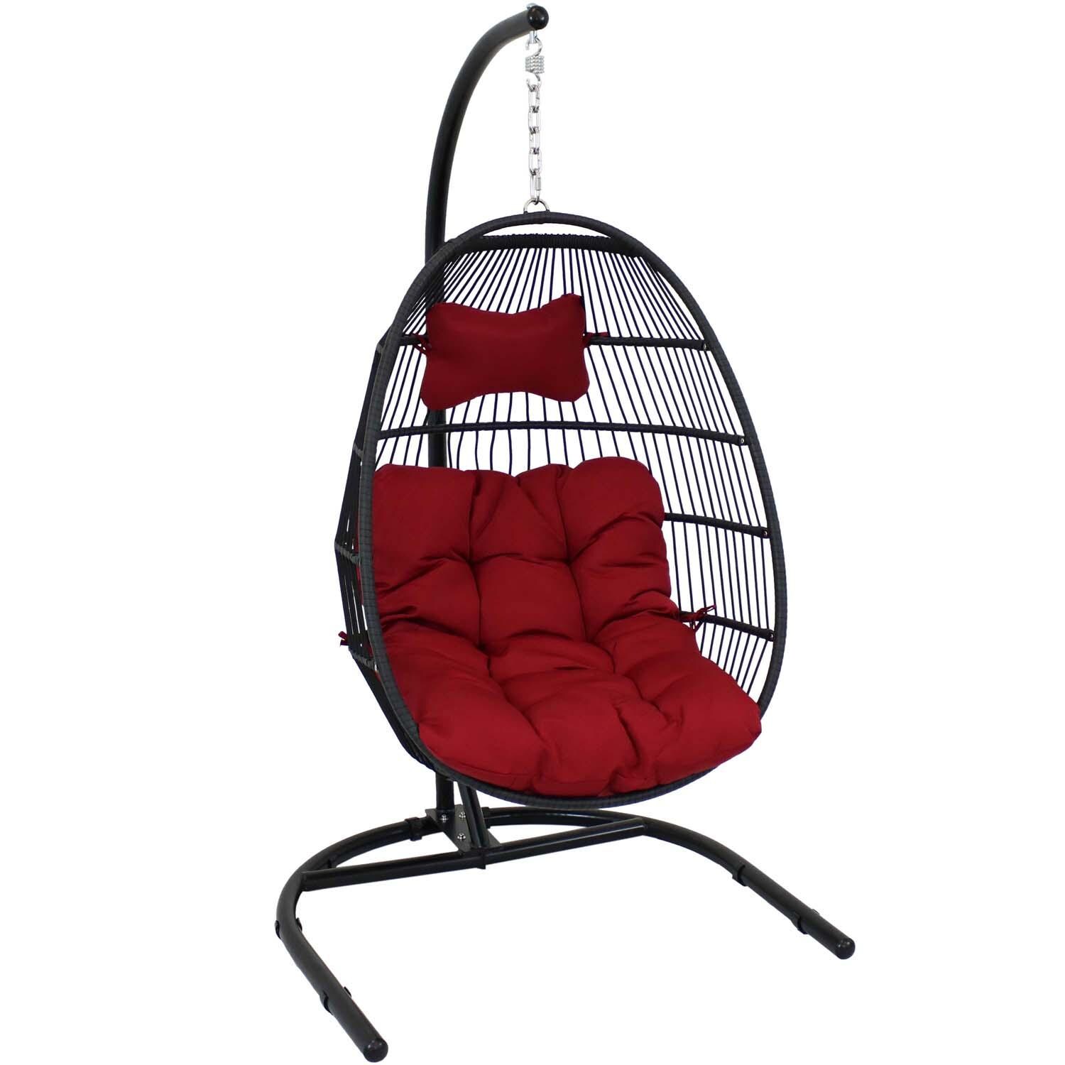 Egg Chair w/ Cushion & Stand in Red By Ultimate Patio - White Background thumbnail
