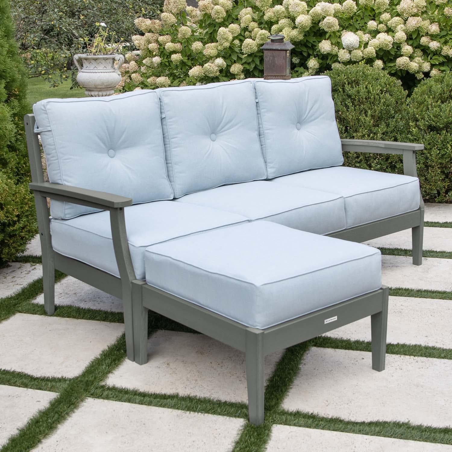 Blushing Bay 2 Pc Recycled Plastic Seating Set in Bliss Dew/Coastal Teak by Lakeview Outdoor Designs - Angled View - Lifestyle thumbnail
