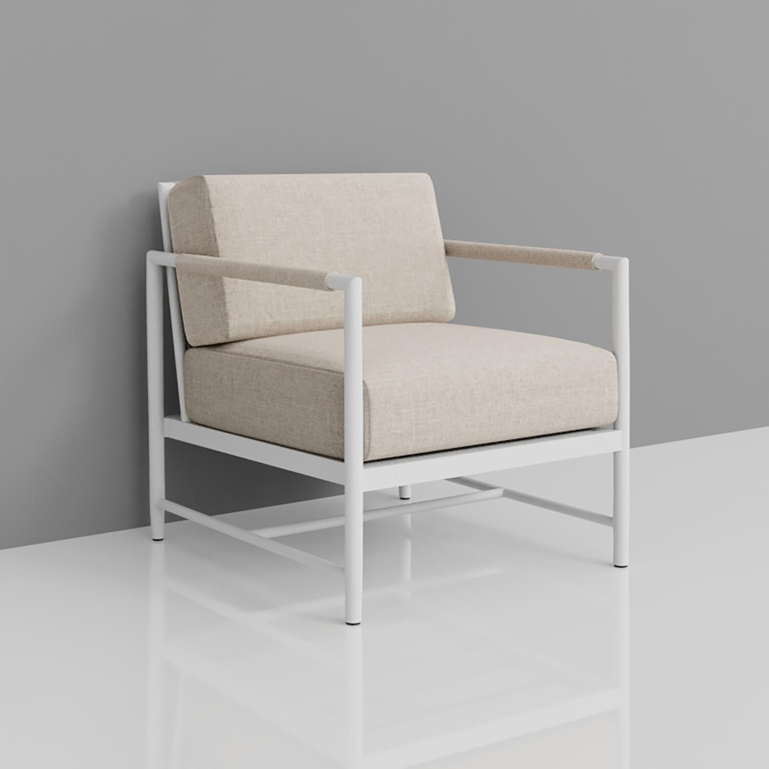 Sabbia Aluminum Club Chair in Echo Ash by Sunset West - On Patio - Lifestyle thumbnail