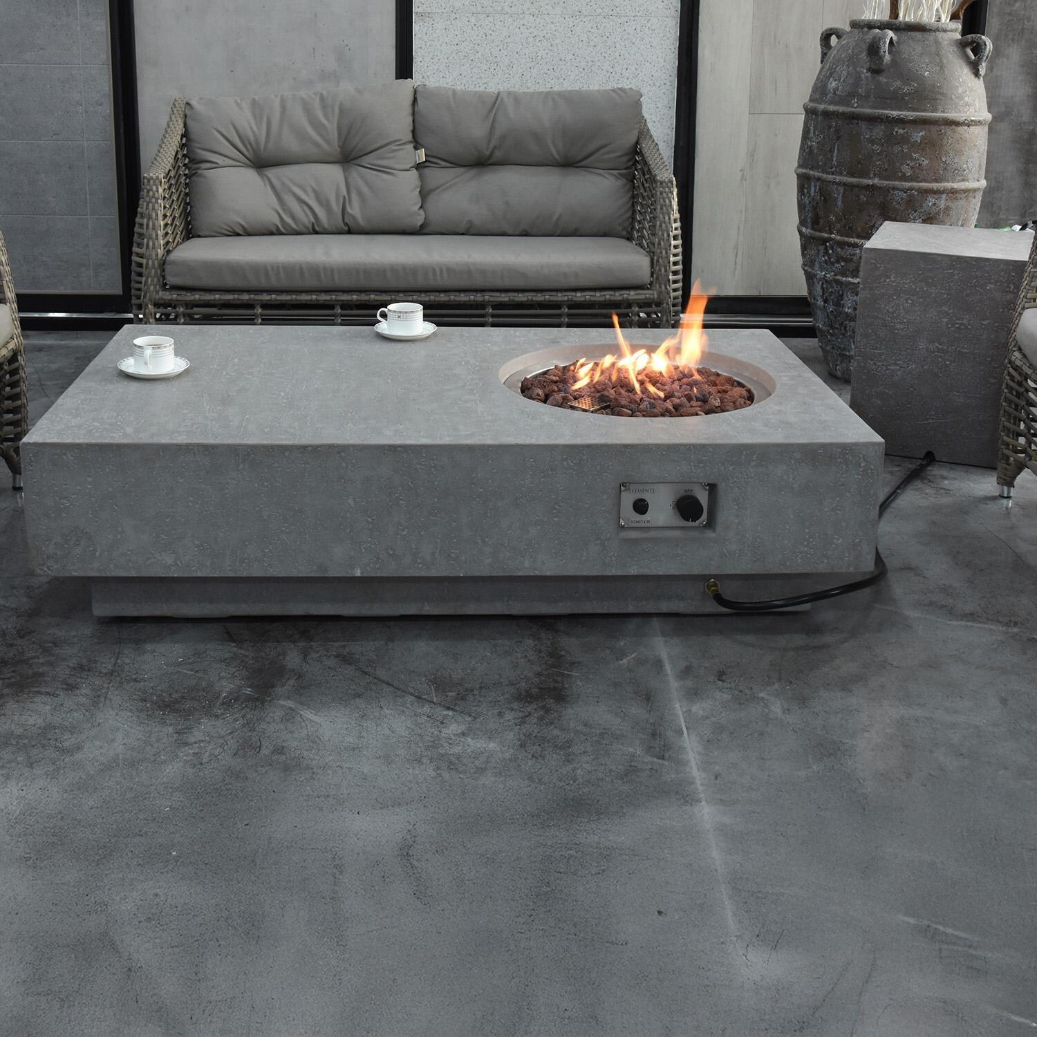Elementi Metropolis 56-in Rectangle Propane Fire Pit Table - Light Gray - Matching Tank Cover - Lifestyle thumbnail