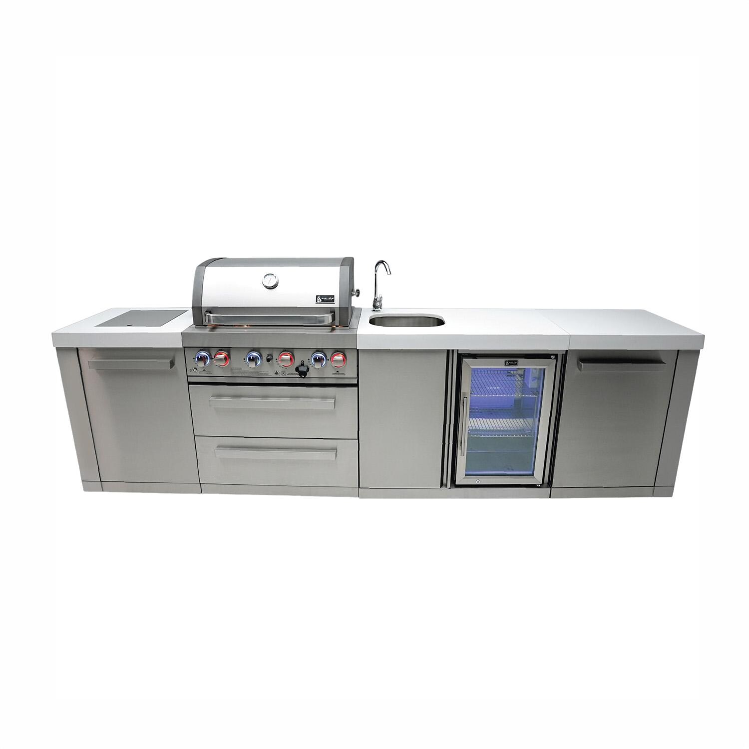 Mont Alpi MAi400-BEV Original Series 10 Ft Propane Outdoor Kitchen Island w/ Side Burner & Beverage Center - Island - White Background thumbnail