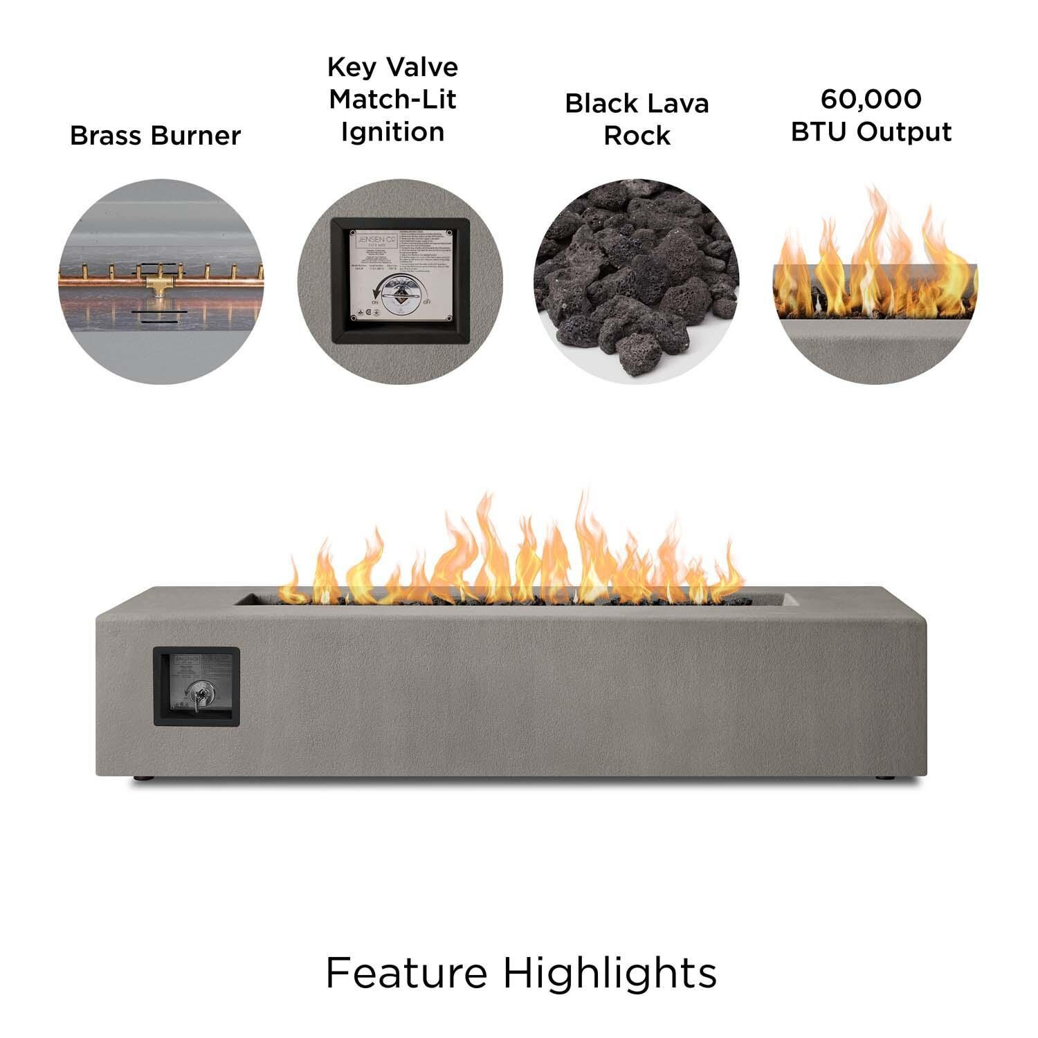 Olliewood 60 Inch Rectangular Glass Fiber Reinforced Concrete Natural Gas Fire Pit Table in Flint by BBQGuys Signature - Features thumbnail