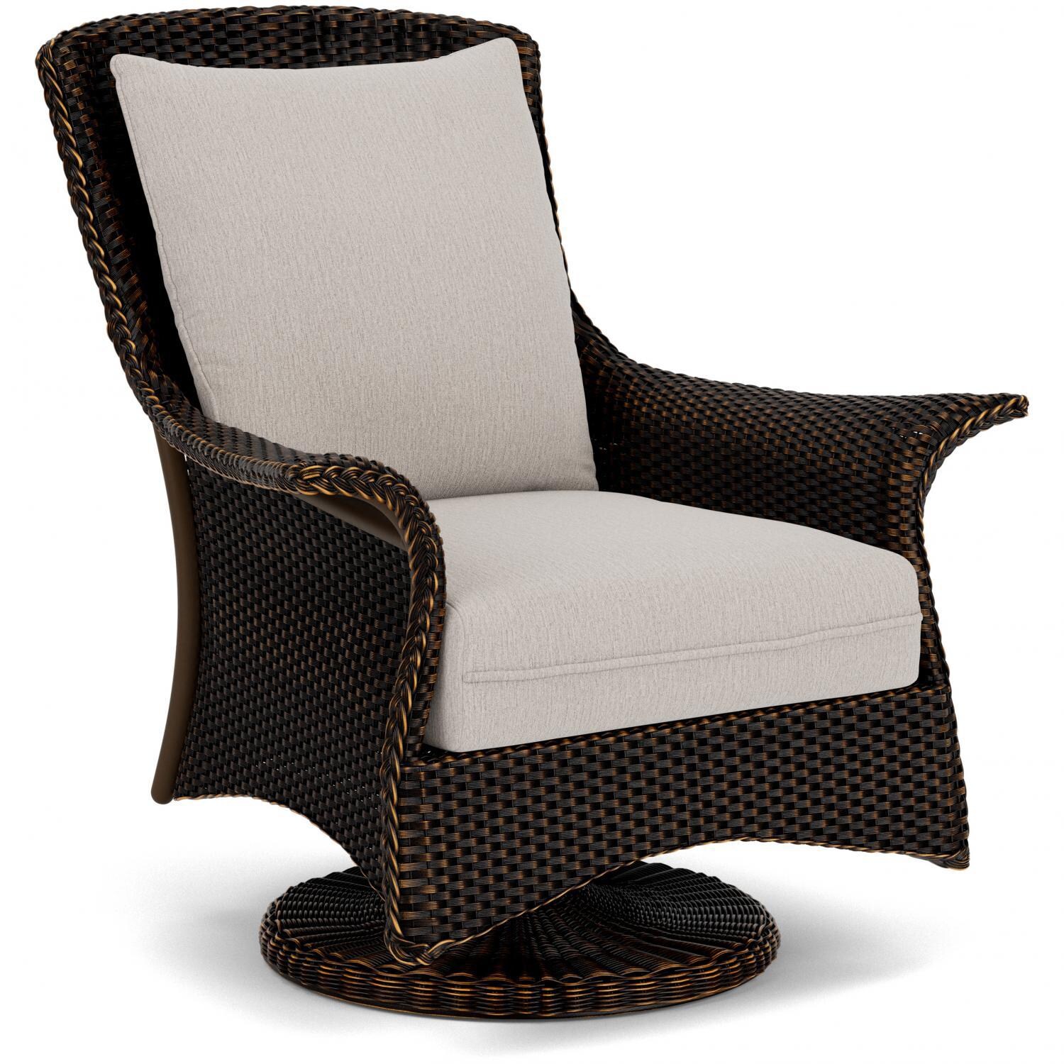 Lloyd Flanders Mandalay Swivel Rocker Lounge Chair in Mink Finish with Remy Cloud fabric - Angled thumbnail