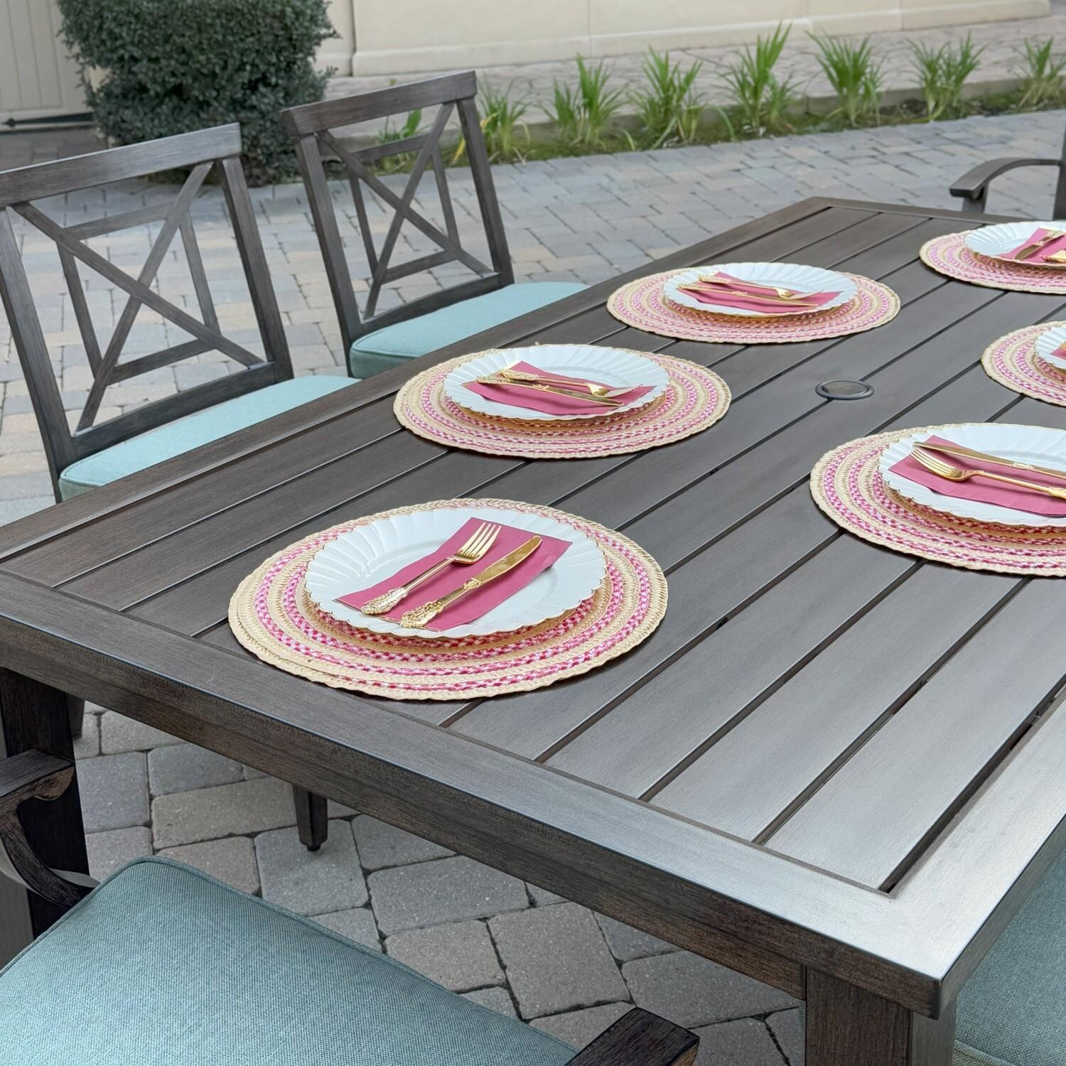 Atlantis 70-in Walnut Aluminum Dining Table by Darlee - Table w/ Side Chairs - Lifestyle thumbnail