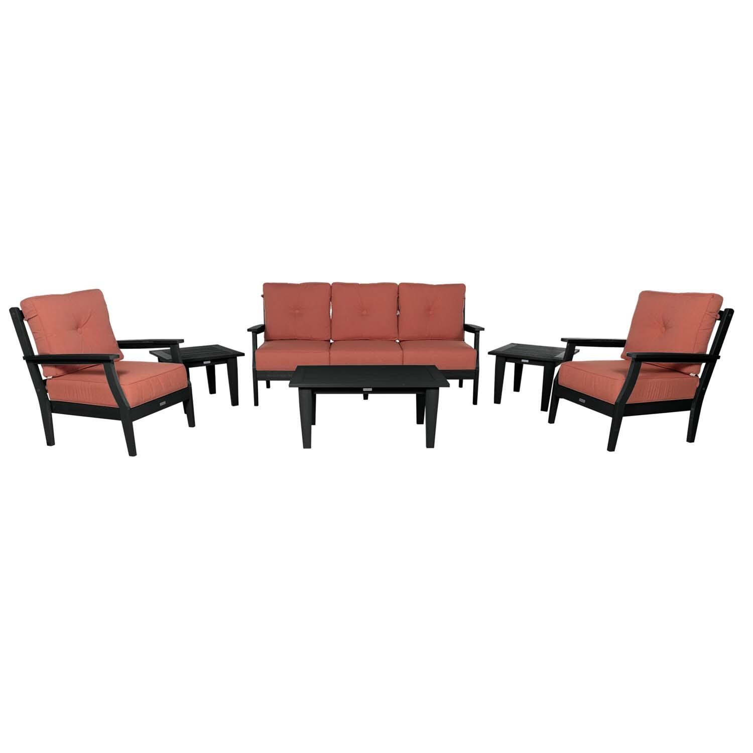 Blushing Bay 6 Pc Recycled Plastic Seating Set w/ Sofa in Canvas Persimmon/Black by Lakeview Outdoor Designs - White Background thumbnail