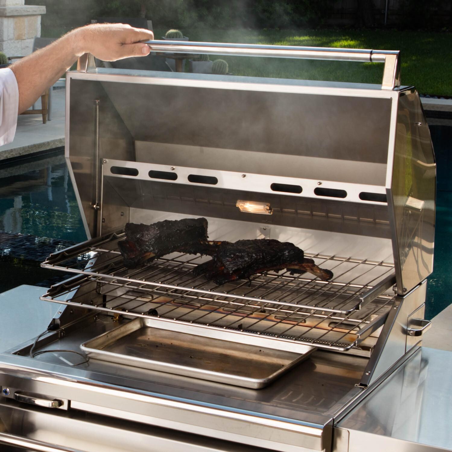 Lynx Sonoma 30-Inch Stainless Steel Built-In/Countertop Gas Smoker - With Food On Racks thumbnail