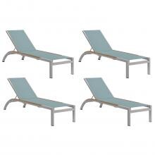 Argento 4 Piece Aluminum Patio Chaise Lounge Set W/ Tekwood Natural Side Rails By Oxford Garden - Slate Sling