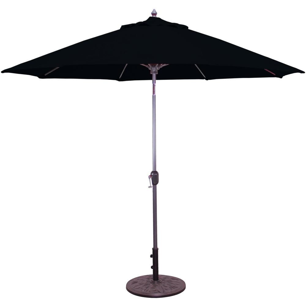 Galtech 9 Ft. Octagonal Aluminum Patio Umbrella W/ Crank Lift & Auto Tilt - Charcoal Frame W/ Black Sunbrella Fabric (Umbrella Base Not Included) thumbnail
