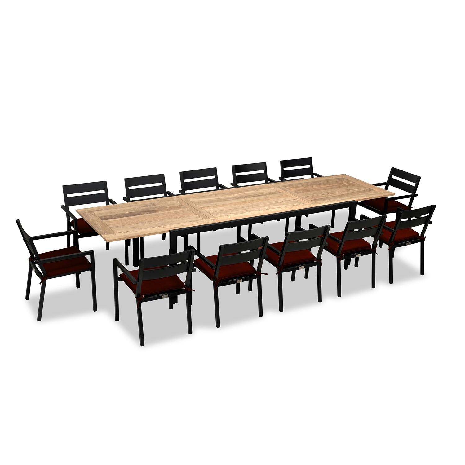 Calm Bay Communal 13 Pc Reclaimed Teak Extendable Dining Set in Black/Canvas Henna by Lakeview - White Background thumbnail