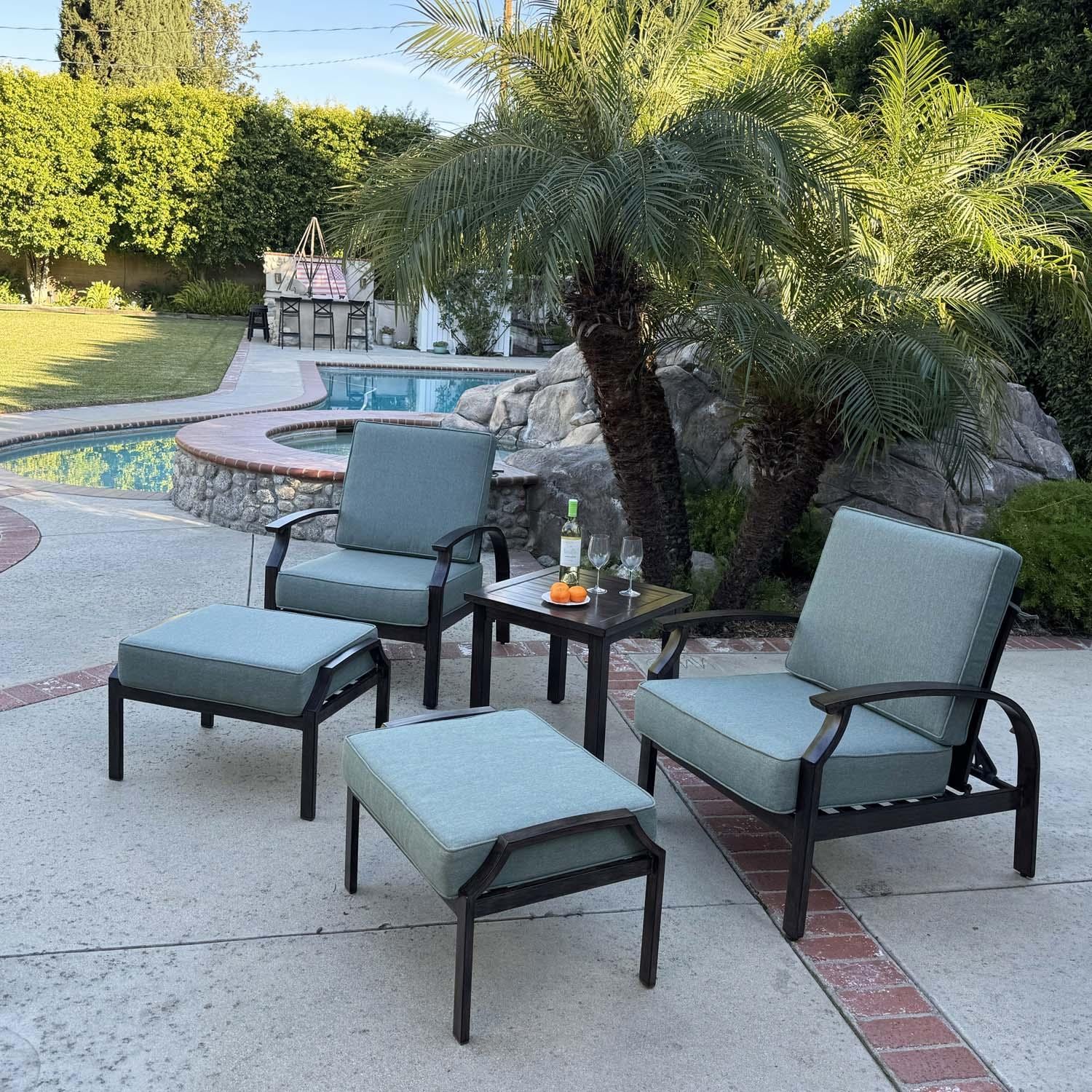 Atlantis 5 Pc Aluminum Seating Set in Walnut/Spa by Darlee : BBQGuys