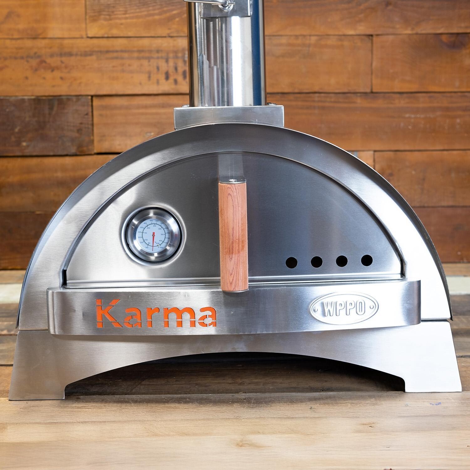 WPPO WKK-01S-304 Karma 25-in Wood Fired Pizza Oven w/ Stainless Steel Base - Close Up - Lifestyle thumbnail