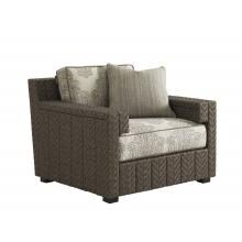 Blue Olive Wicker Patio Club Chair W/ Sunbrella Olive Medallion Fabric By Tommy Bahama image