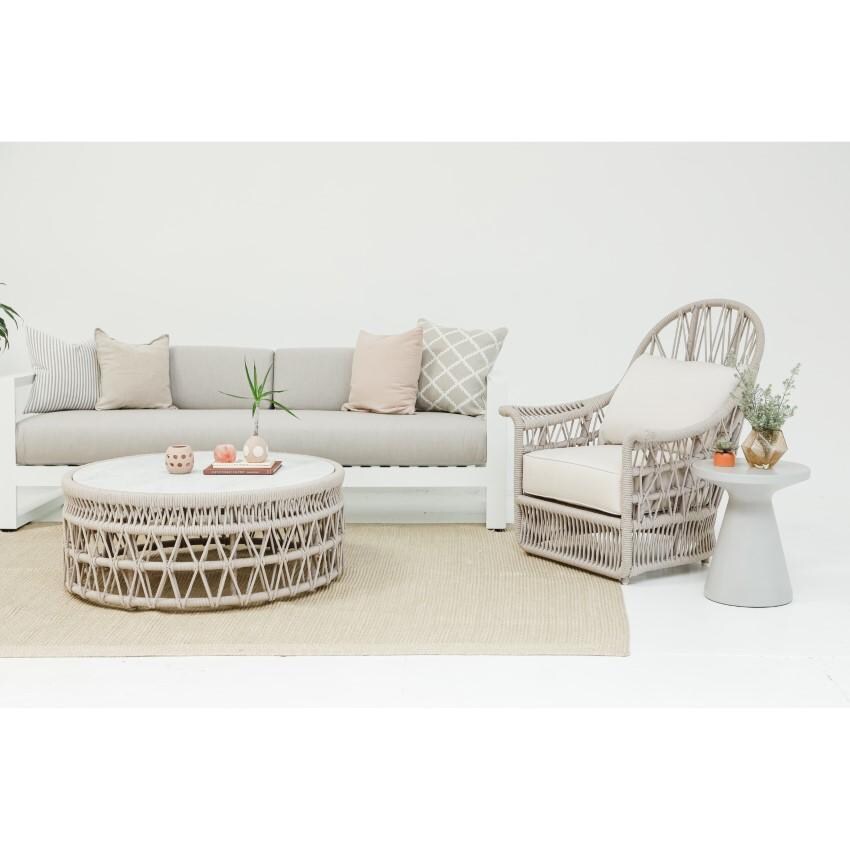 Dana Woven Rope Wing Club Chair w/ Self Welt in Natural/Canvas Granite by Sunset West - Shown w/ Companion Pieces in Canvas Skyline - Lifestyle thumbnail