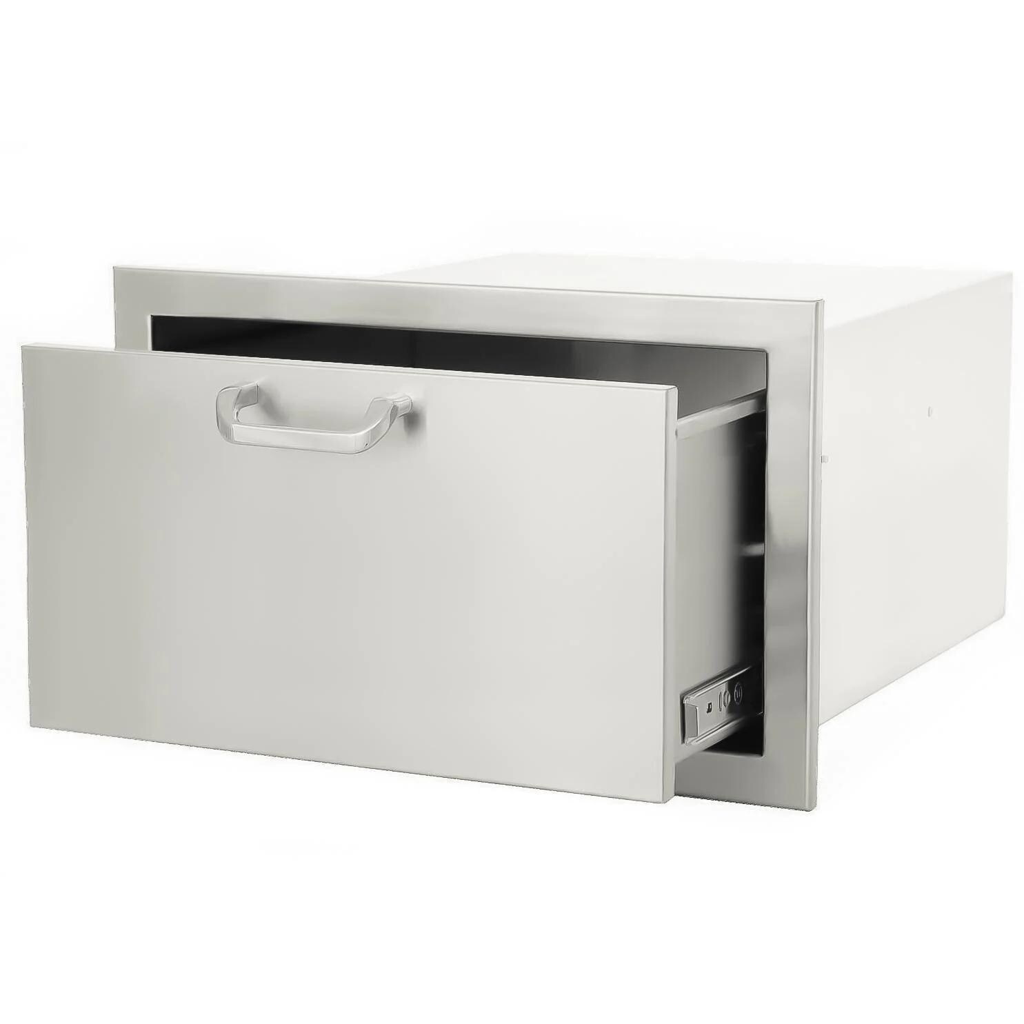 BBQGuys Signature 30 X 15-Inch Stainless Steel Single Access Drawer - Drawer Open - White Background thumbnail