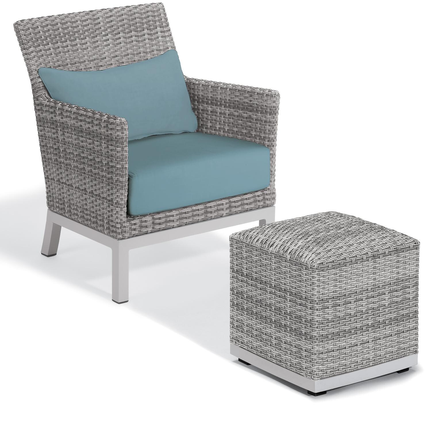 Argento 2 Piece Wicker Patio Seating Set W/ Ottoman & Lumbar Pillow By Oxford Garden - Ice Blue thumbnail