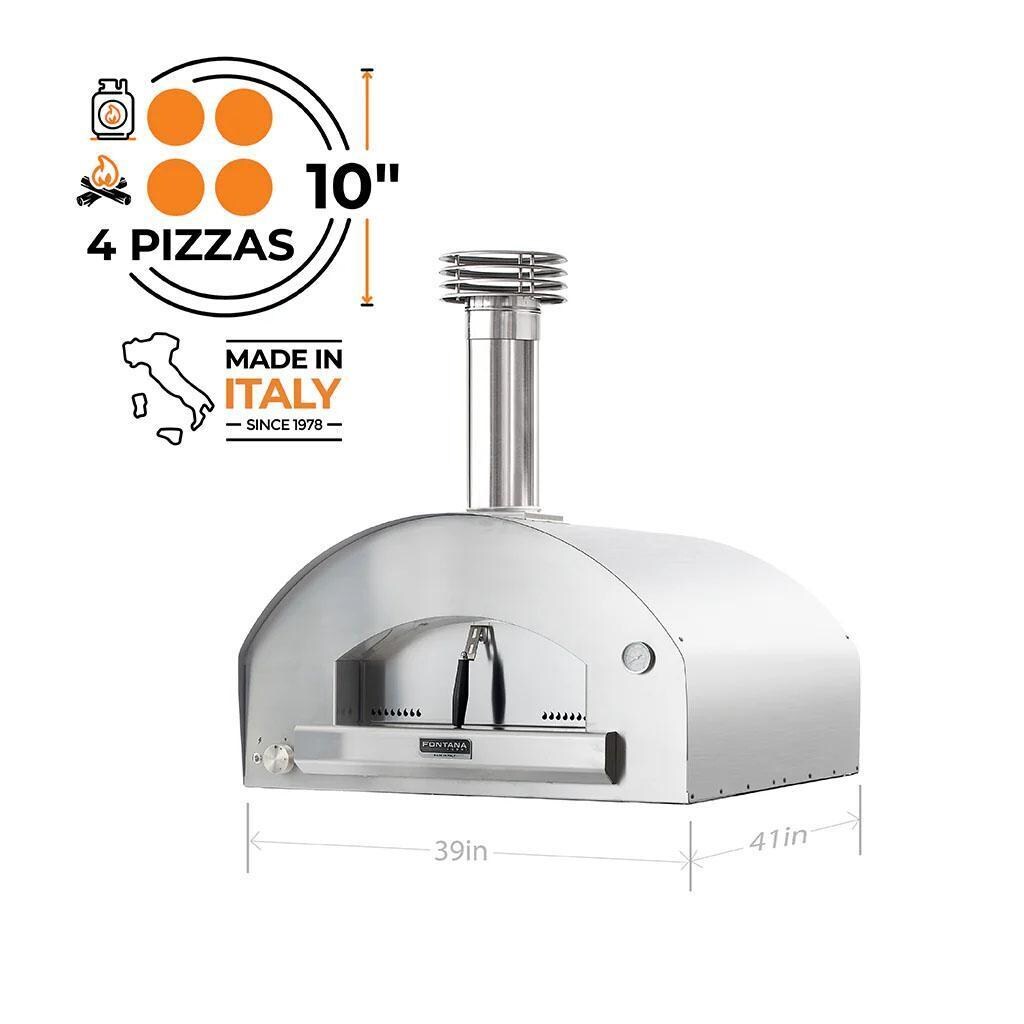Fontana Forni FTROM-H-S + FTCART-XL Roma Hybrid Pizza Oven on Cart - Stainless Steel - Pizza Count - Dimensional thumbnail