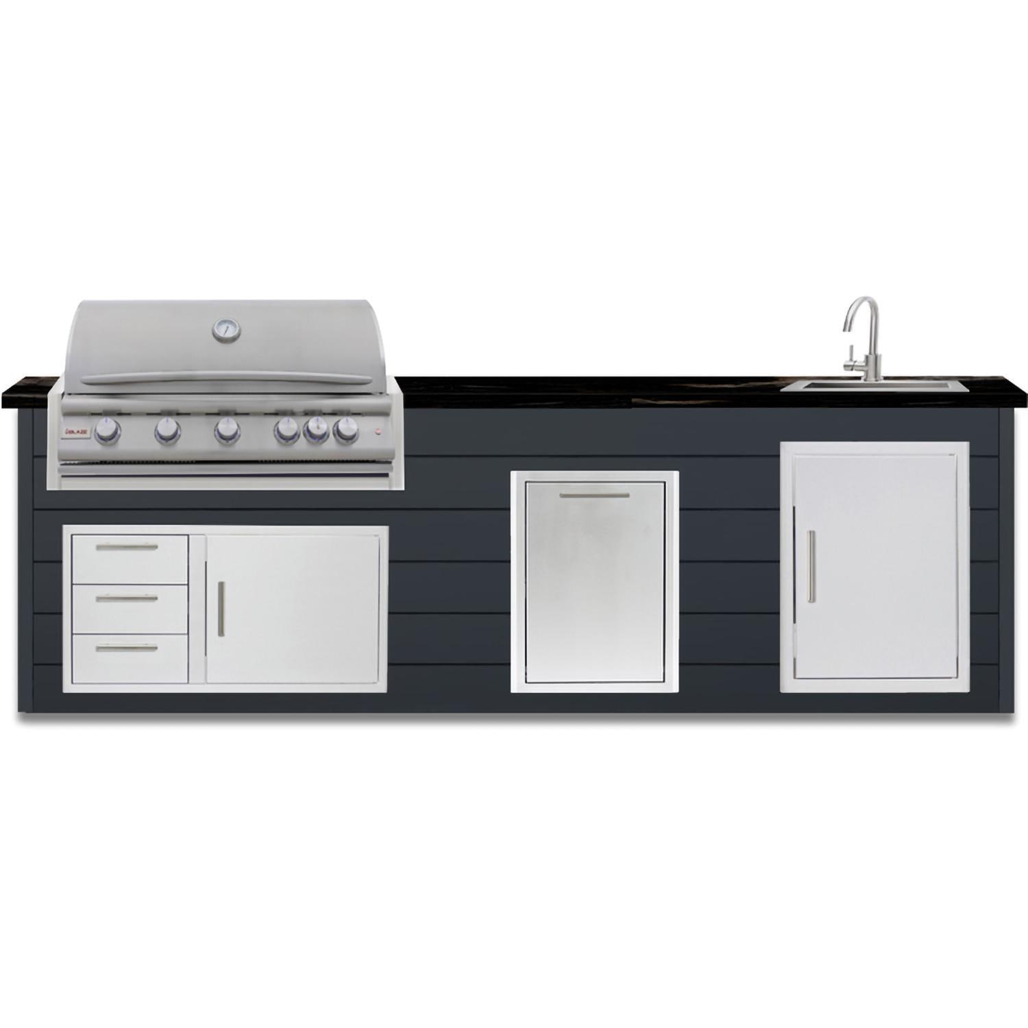 BBQGuys Signature 10-Foot Outdoor Kitchen Island w/ 40-in Propane Blaze LTE+ Grill, Sink, & Double Trash Bin | Asphalt Gray | Nero Mist Granite by
