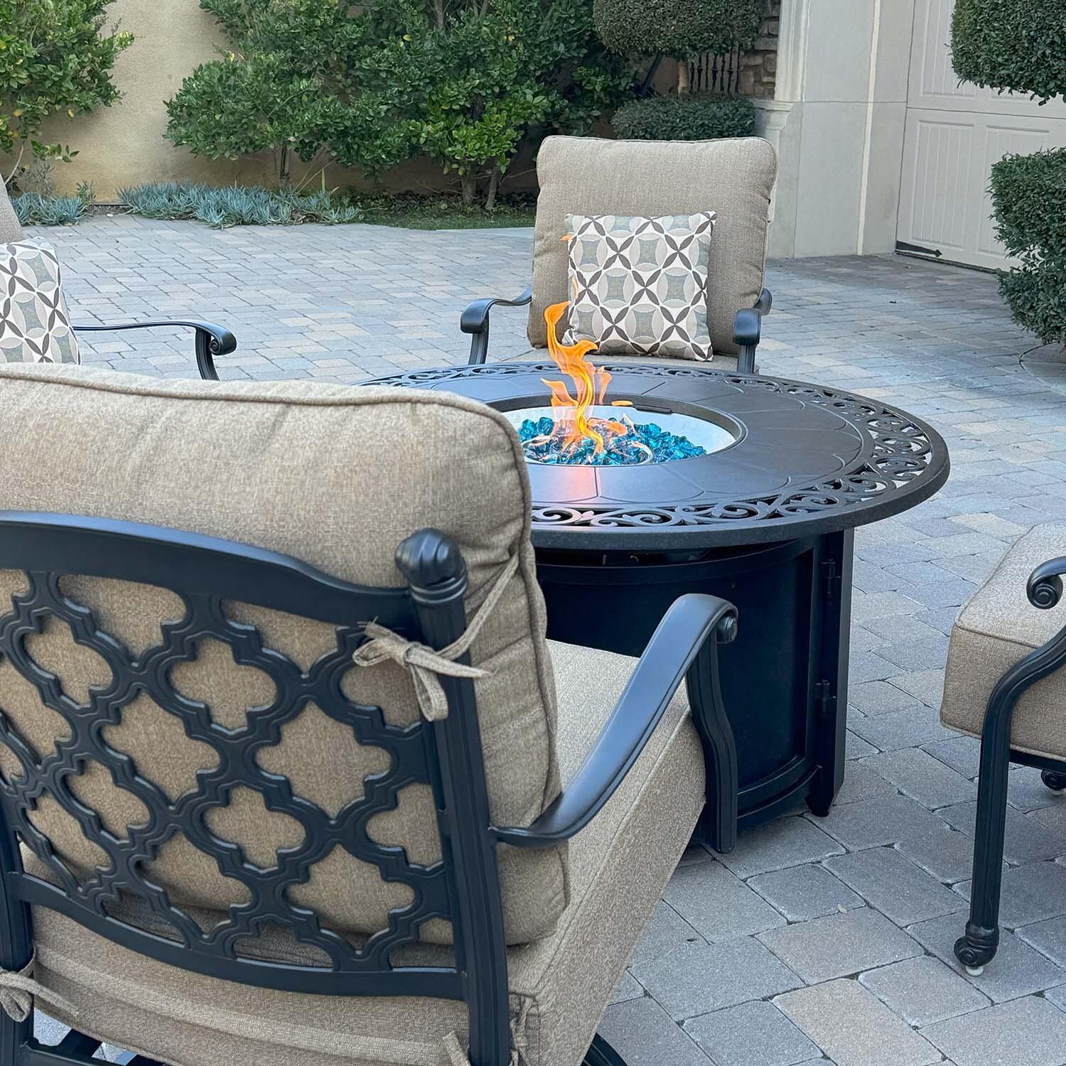 Madison 5 Pc Cast Aluminum Fire Pit Seating Set w/ Swivel Rockers in Antique Bronze/Sesame by Darlee - Close Up - Detail thumbnail