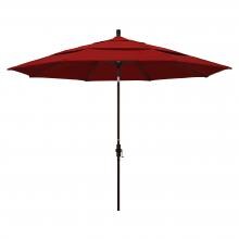 California Umbrella 11 Ft. Octagonal Aluminum Collar Tilt Patio Umbrella W/ Crank Lift & Aluminum Ribs - Bronze Frame / Sunbrella Canvas Jockey Red Canopy