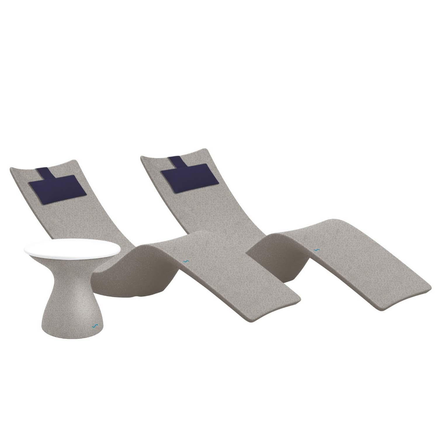 Ledge Lounger Autograph 3 Pc Set Polyresin Chaise Lounge Set in Sandstone/White w/ Captain Navy Pillow by