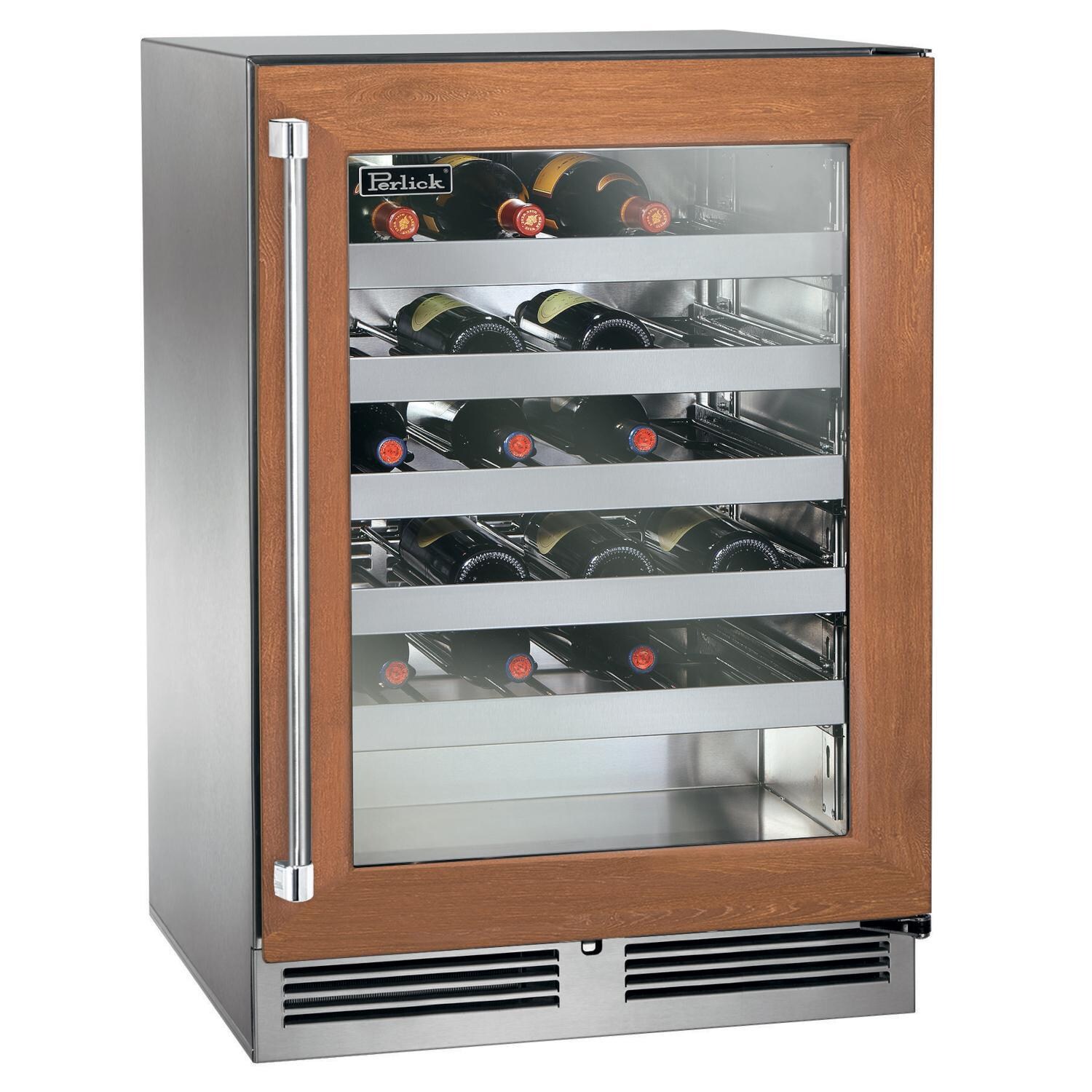 Perlick HP24WM-4-4RL 24-Inch Signature Series Stainless Steel Panel Ready Glass Door Outdoor Wine Reserve w/ Door Lock - Right Hinged - Custom Light Wood Panel thumbnail