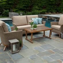 Cottonwood 4 Piece Wicker Conversation Set W/ Sunbrella Canvas Heather Beige Cushions by Canopy Home and Garden