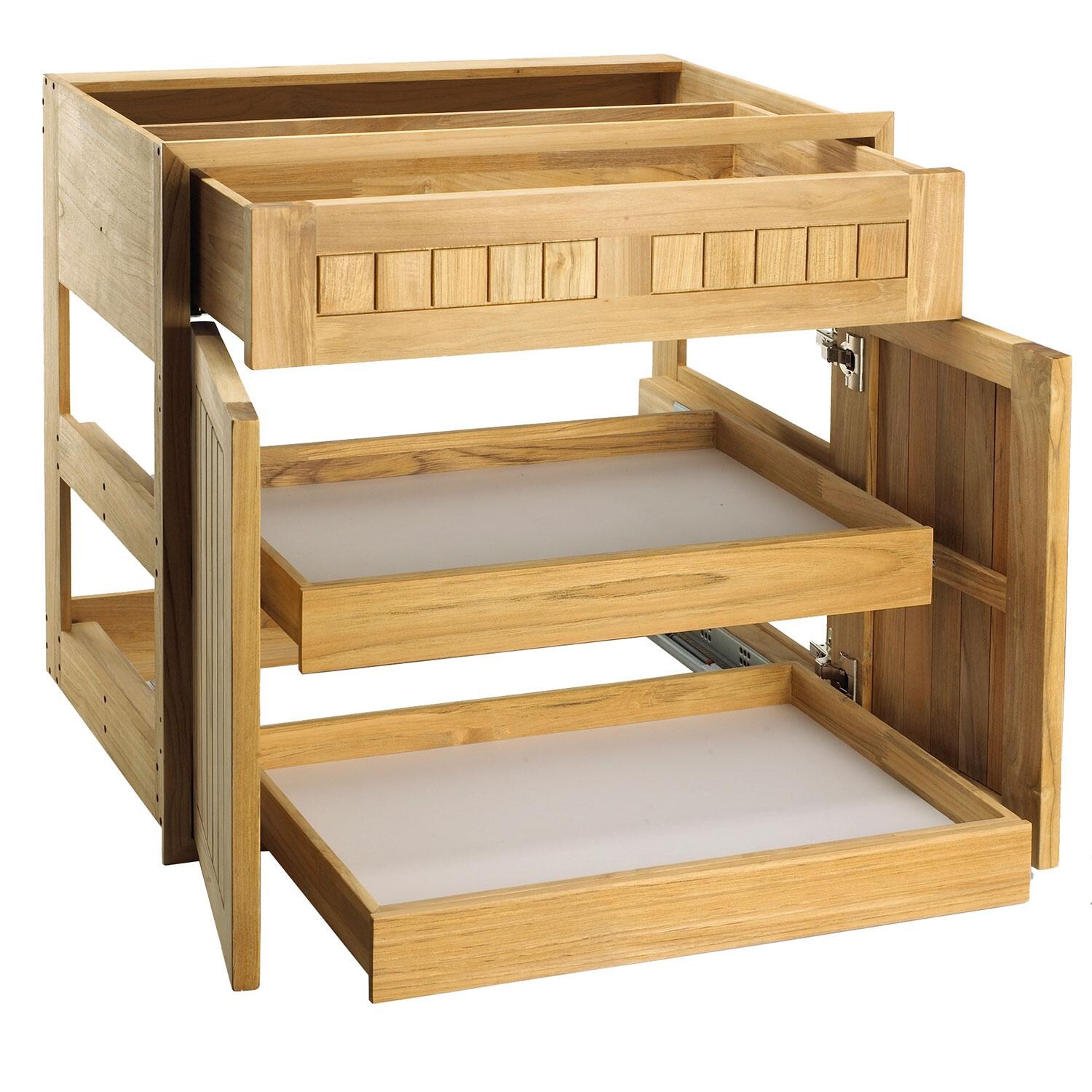 Pacific Teak 30 Inch Cottage Panel 1 Drawer/ 2 Door Combo/ 2 Rollout Trays - Open thumbnail