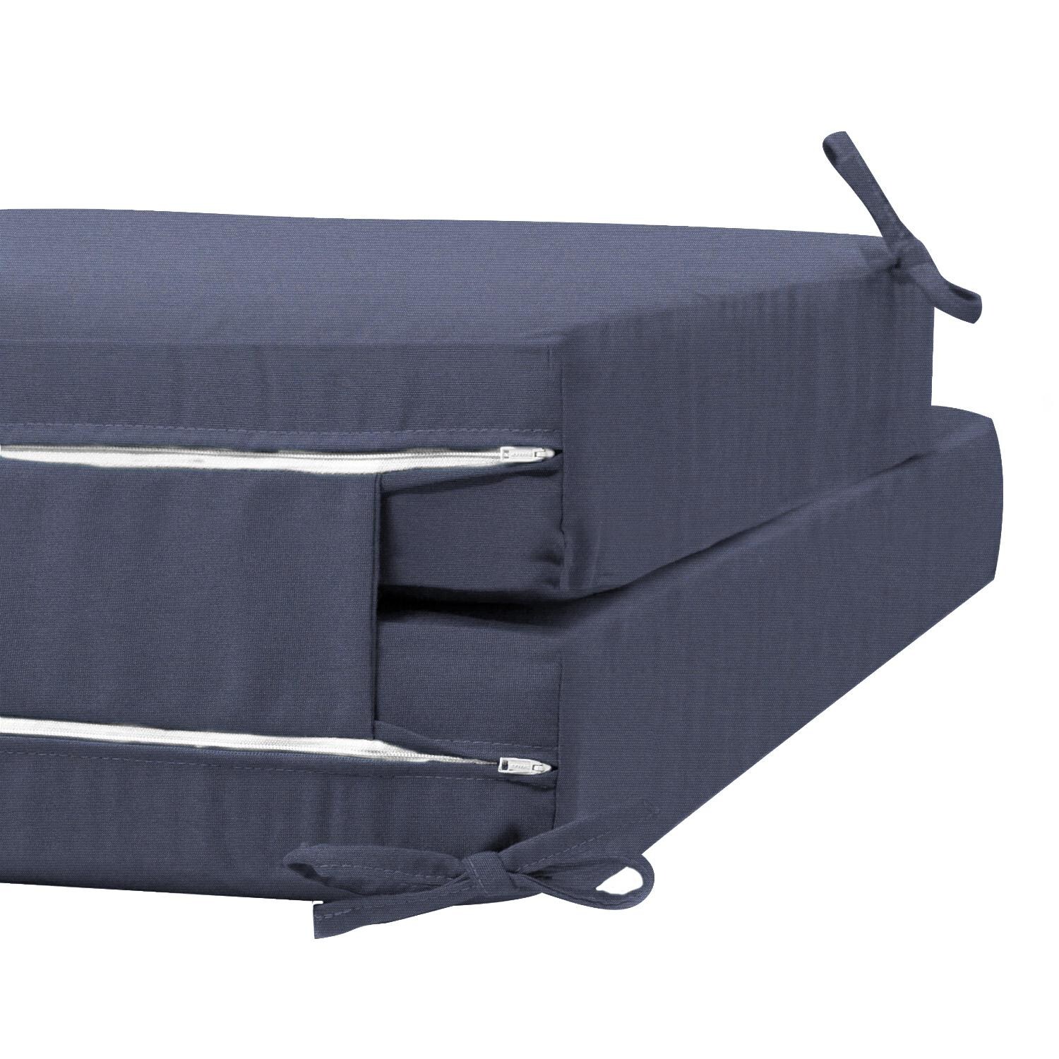 Sunbrella Spectrum Indigo Long Outdoor Replacement Chaise Lounge Cushion W/ Knife Edge By UltimatePatio.com - Zipper and Tie Detail thumbnail