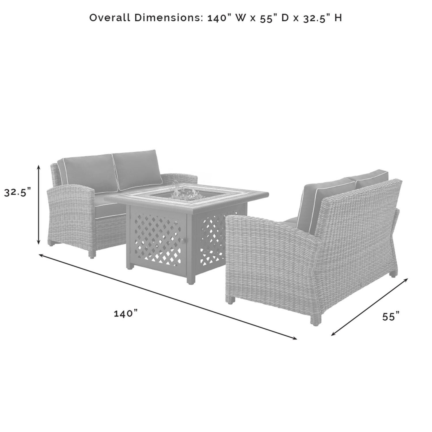 Ultimate Patio UP-92397-SG 3Pc Wicker Outdoor Loveseat Set in Sangria - Overall Dimensions - Diagram thumbnail