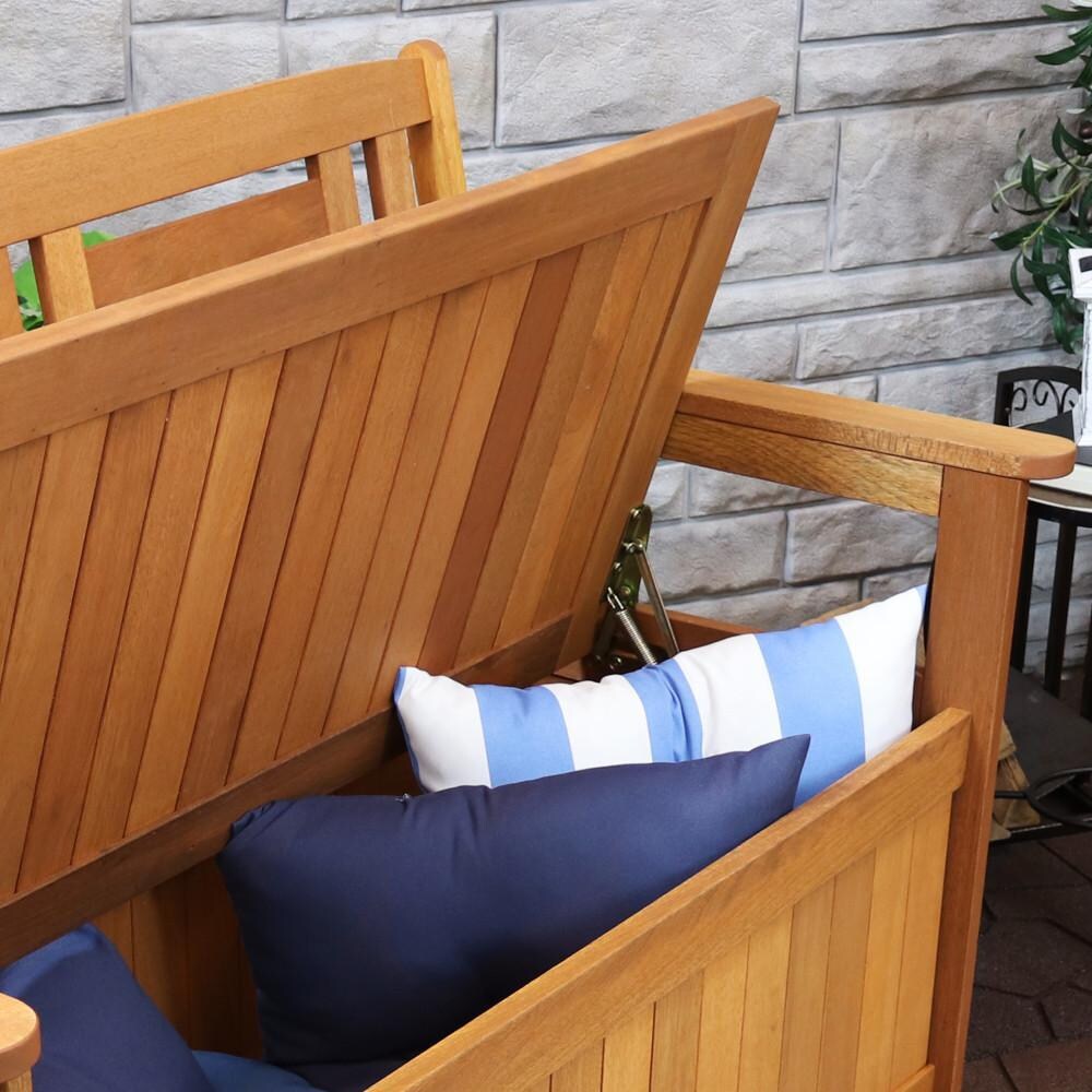 Ultimate Patio Meranti Wood Outdoor Storage Bench - Storage Demo thumbnail