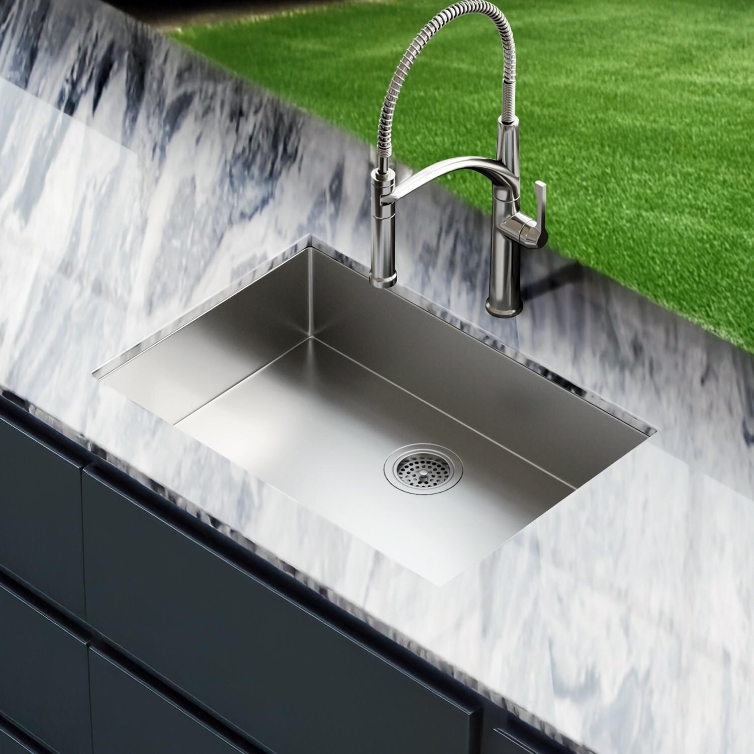 BBQGuys Signature Undermount Stainless Steel 25-Inch Single Bowl ADA Sink W/Grid and Strainer Drain - Lifestyle thumbnail