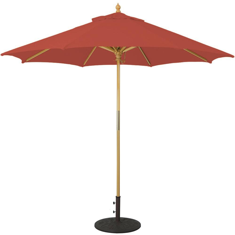 Galtech 9 Ft. Octagonal Wood Patio Umbrella W/ Manual Lift - Light Wood Frame W/ Jockey Red Sunbrella Fabric (Umbrella Base Not Included) thumbnail