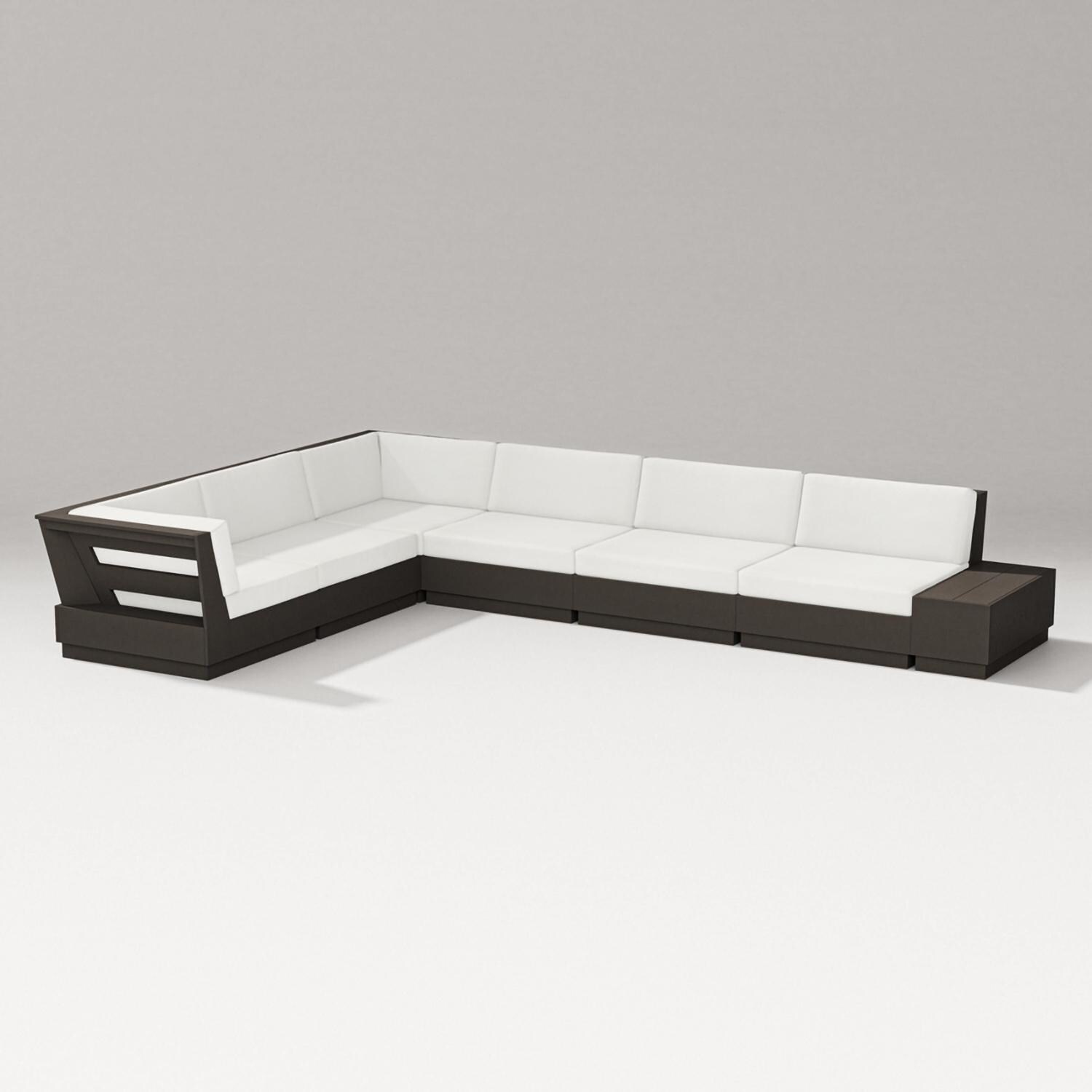 Elevate 7 Pc Recycled Plastic Sectional Seating Set in Vintage Coffee/Natural Linen By PW Designer Series