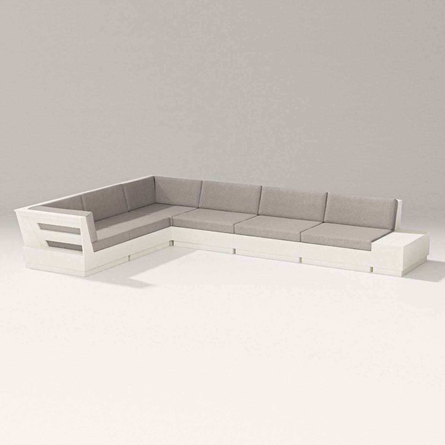 Elevate 7 Pc Recycled Plastic Sectional Seating Set in Vintage White/Weathered Tweed By PW Designer Series - Set - White Background thumbnail