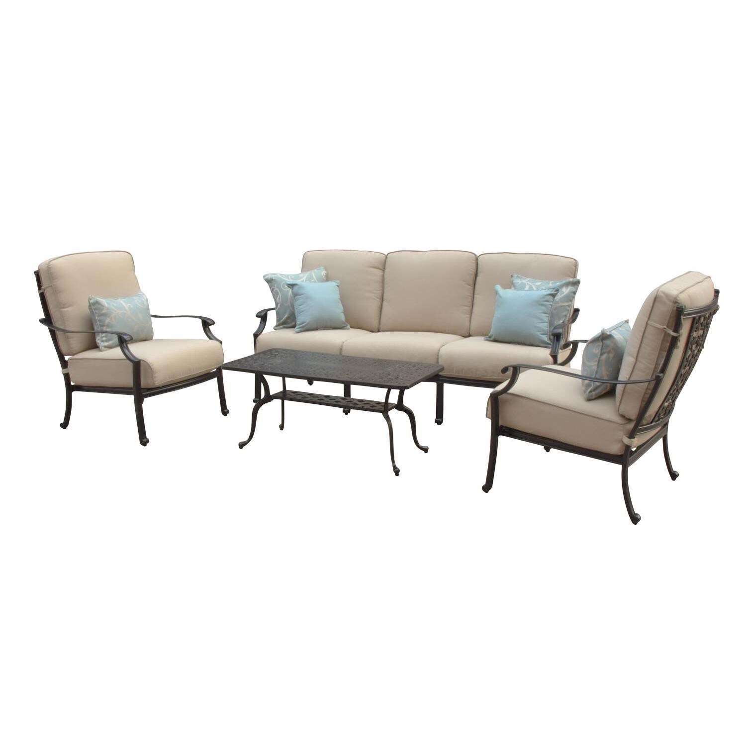 Carondelet 4 Piece Cast Aluminum Patio Conversation Set W/ Sofa & Sunbrella Spectrum Sand Cushions thumbnail