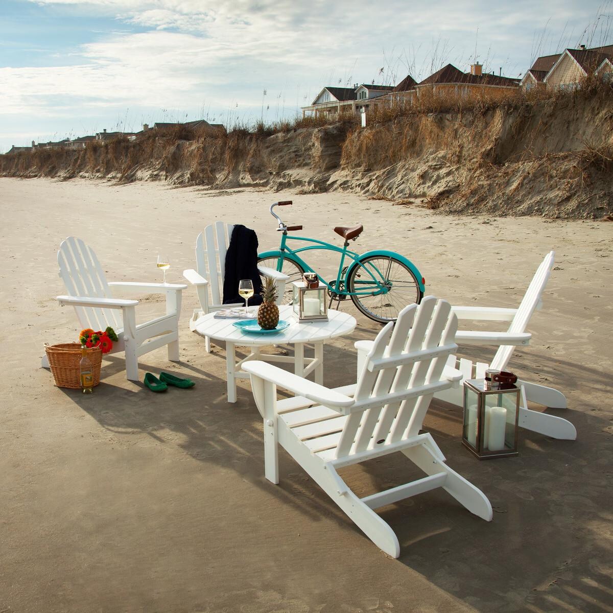 Classic Adirondack 5 Pc Recycled Plastic Seating Set w/ Folding Chairs in White by POLYWOOD