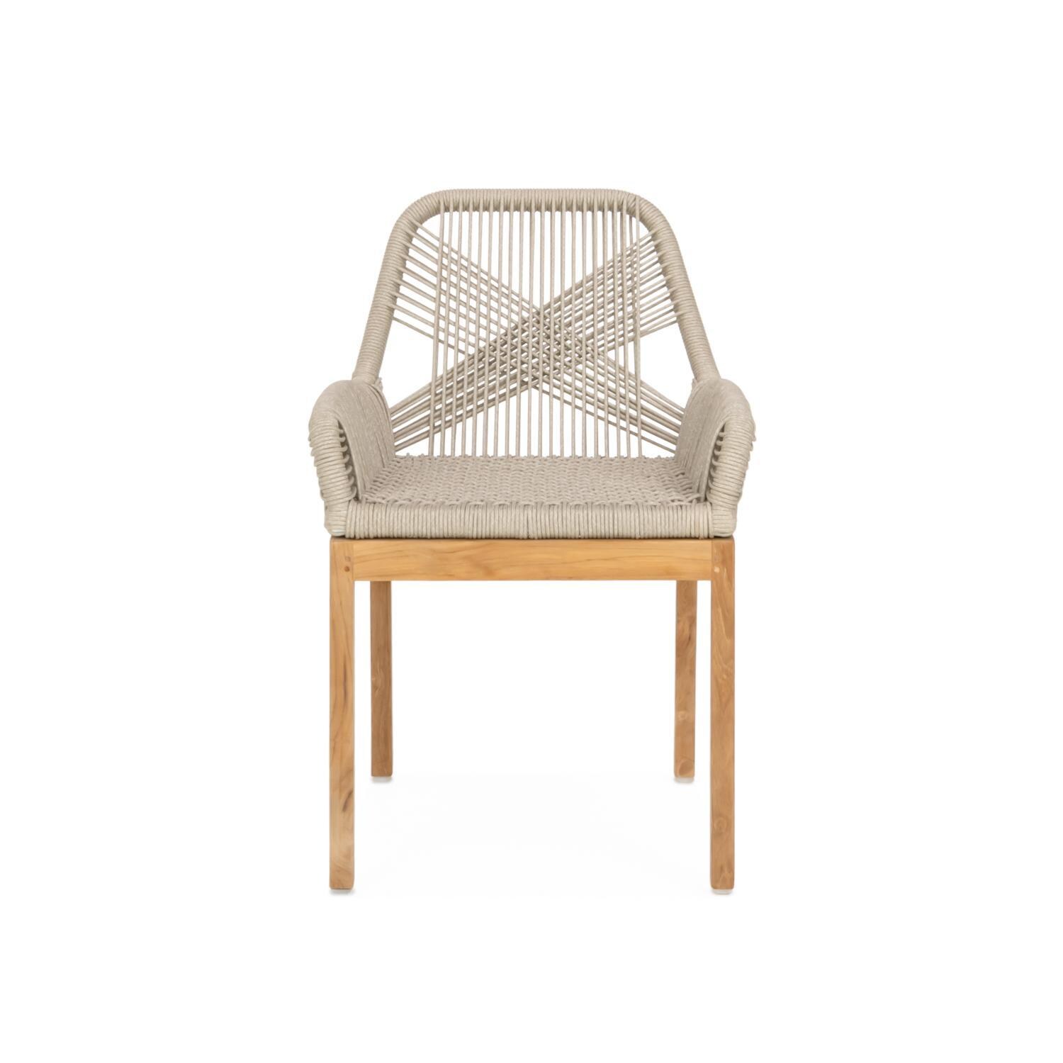 Teak + Table Breeze Olefin Rope & Teak Patio Dining Chair in Dune - Front - White Background thumbnail