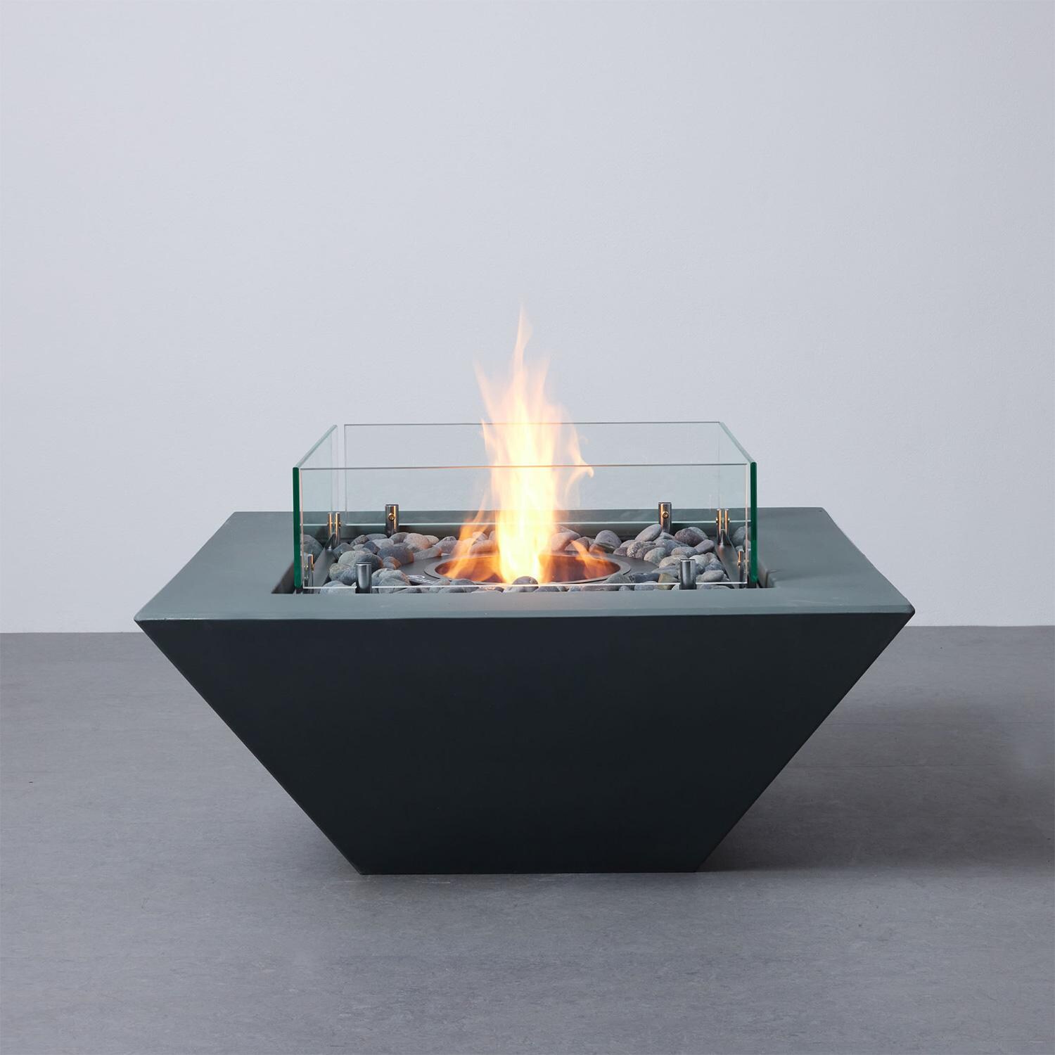 TerraFlame 36 Inch Square Concrete Ethanol Fire Pit in Gray by TerraFlame