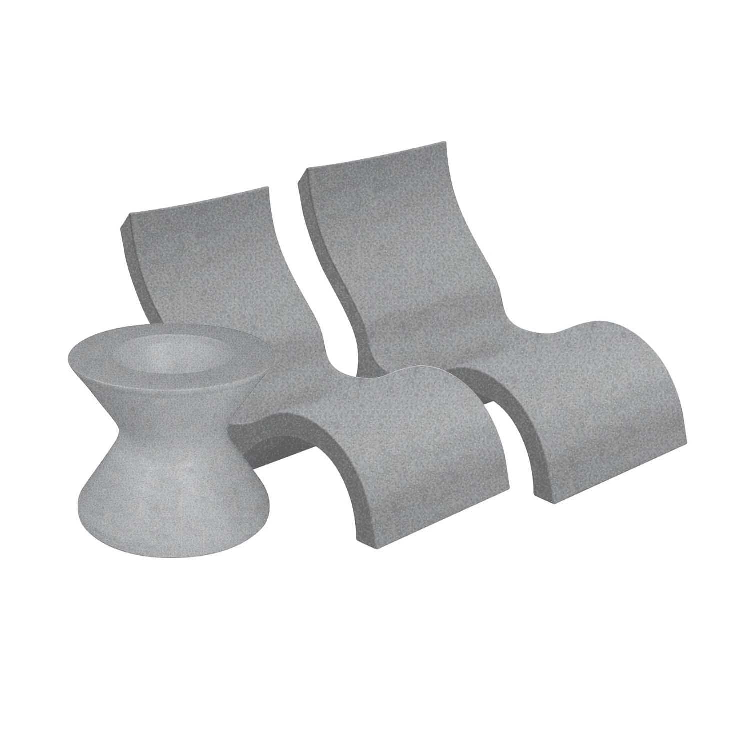 Ledge Lounger Signature Lowback Chair (Set of 2) W/Tall Ice Bin Side Table - Granite Grey - White Background thumbnail