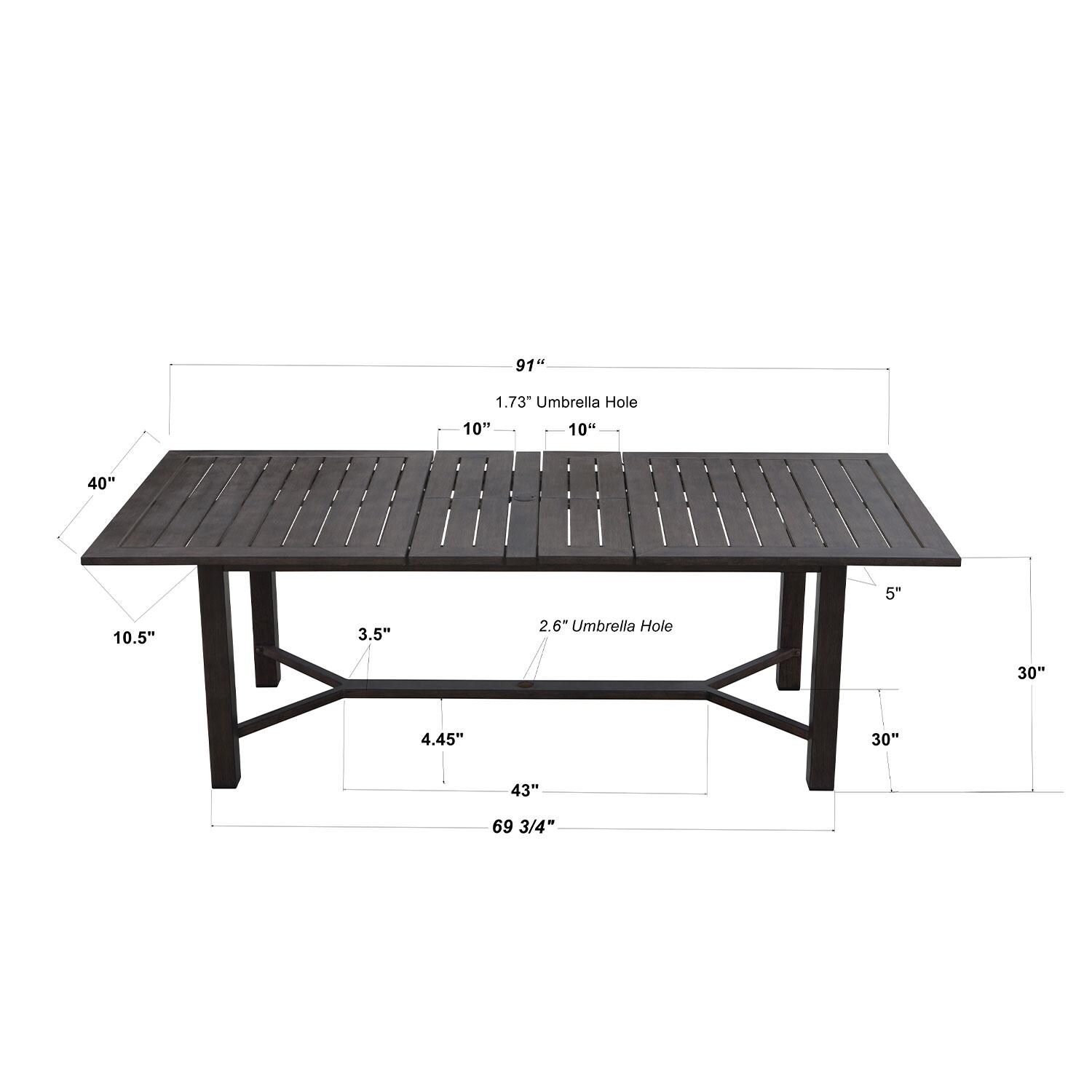 Atlantis 91 X 70 Inch Rectangle w/ Extension Walnut Aluminum Dining Table By Darlee - Table - Dimensional thumbnail