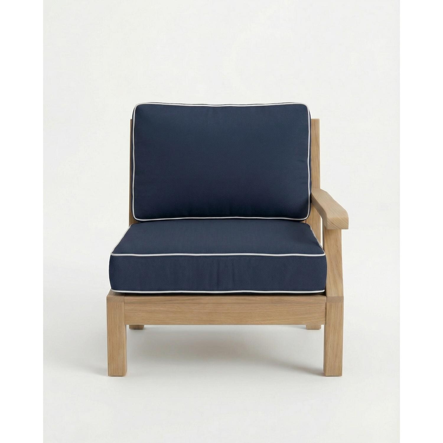 Miami Teak Right Arm Chair w/ Sunbrella Cushions in Canvas Navy by Royal Teak Collection