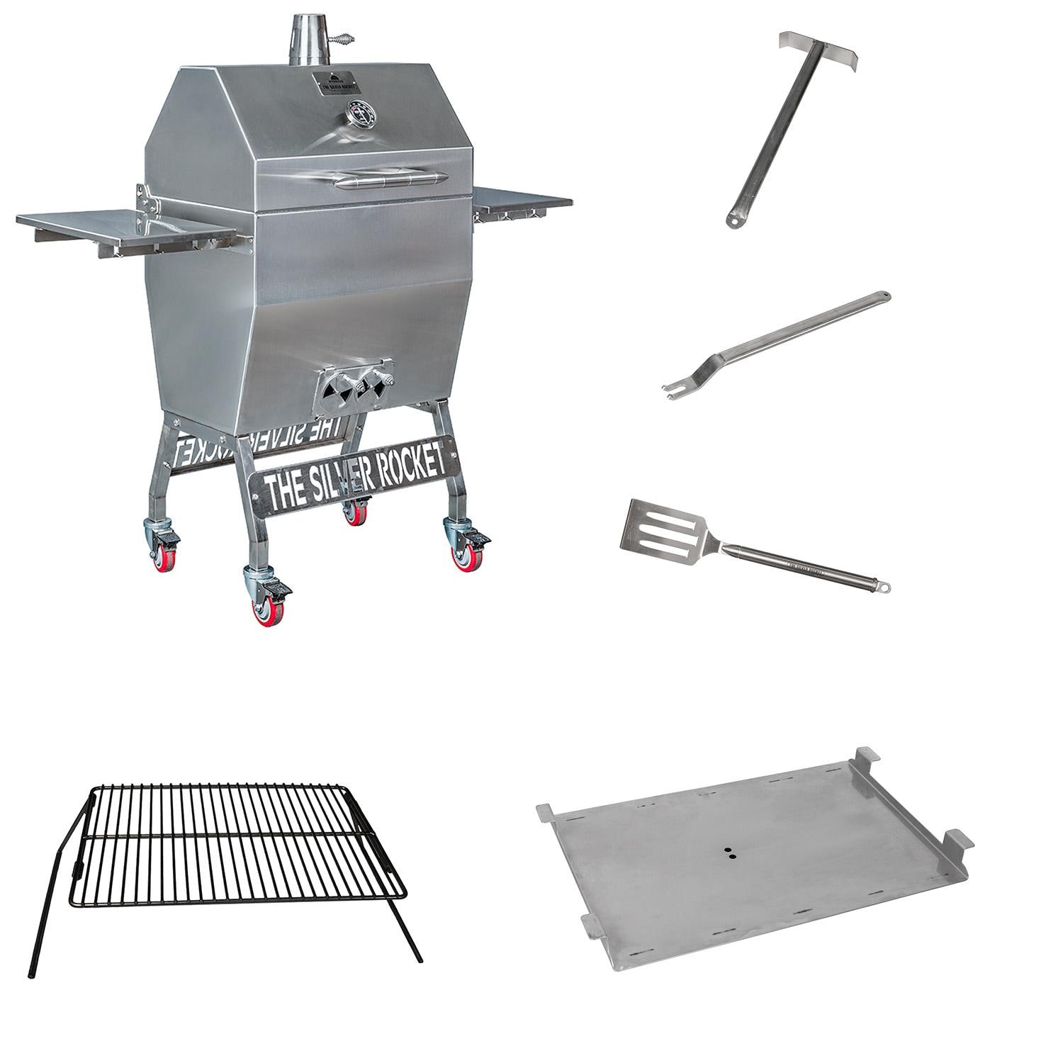 Rocket Outdoors Medium Silver Rocket Kamado Grill & Accessories Bundle - MDSRF-BDL