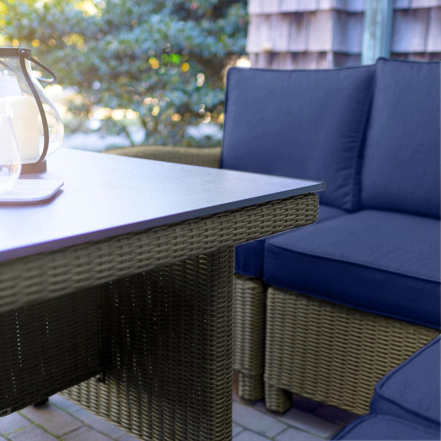 Palma 6 Pc Wicker Sectional Set in Rattan / Spectrum Indigo - Table Corner - Lifestyle thumbnail