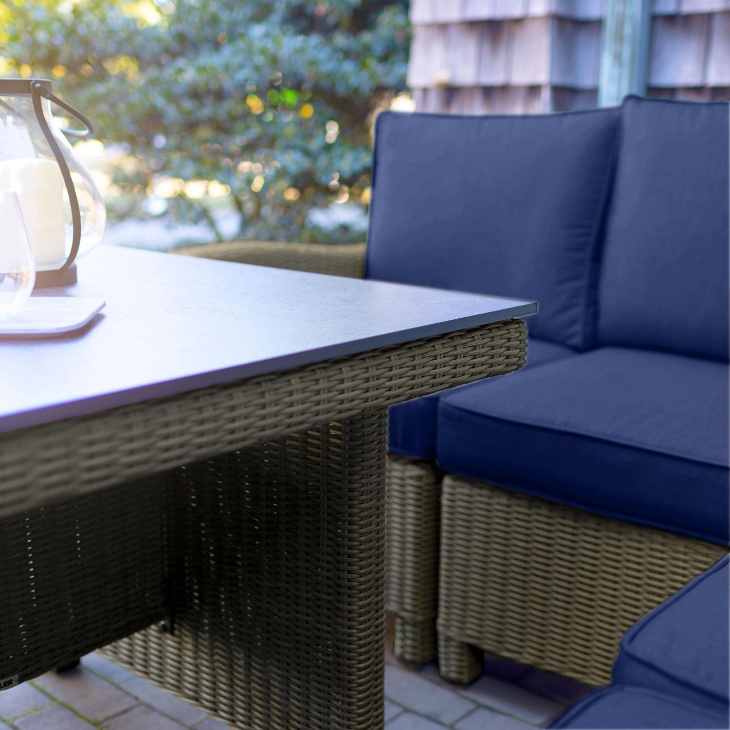 Palma 6 Pc Wicker Sectional Set in Rattan / Spectrum Indigo - Table Corner - Lifestyle thumbnail