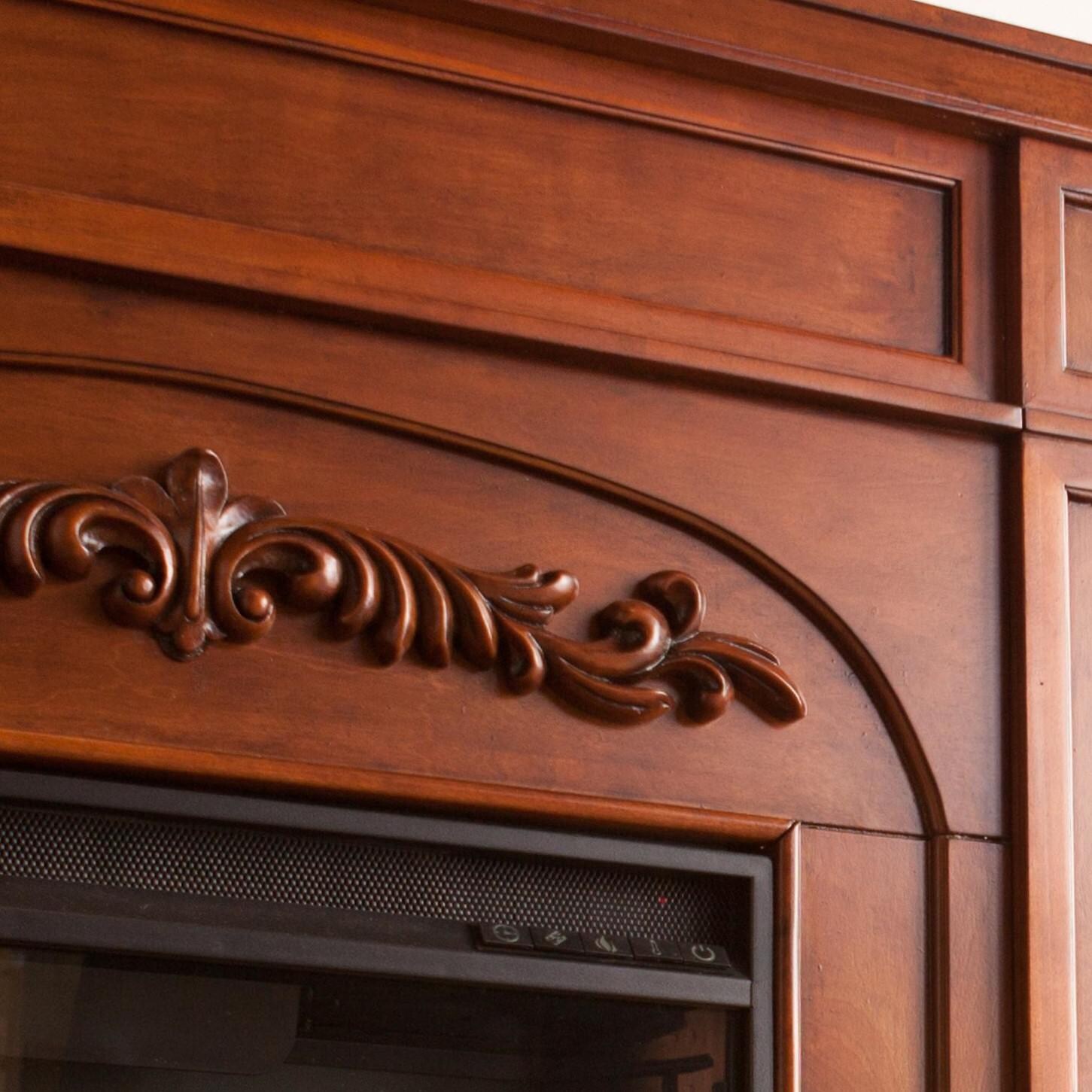 Southern Enterprises Chantilly 72-Inch Electric Fireplace W/ Bookcases - Autumn Oak - FE8532 - Carving Detail thumbnail